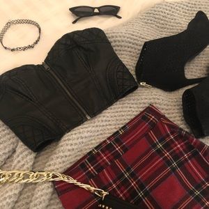 Faux leather zip up crop top